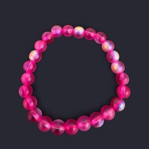 Hot Pink Iridescent Glass Bead Bracelet